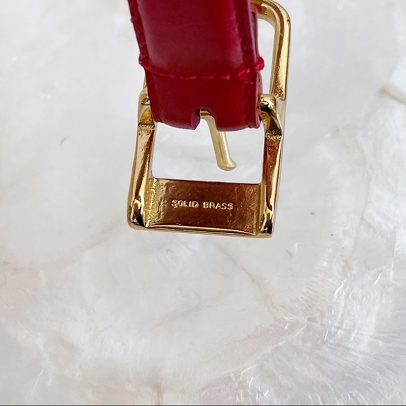 Liz Claiborne Red Leather Slim Brass Buckle Belt M main image 4